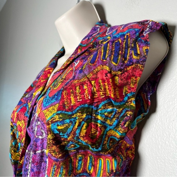 VTG Hilo Hattie Women Top XS Pink Birds of Paradise Tie Front Cap Sleeve Art 80s - Picture 10 of 10